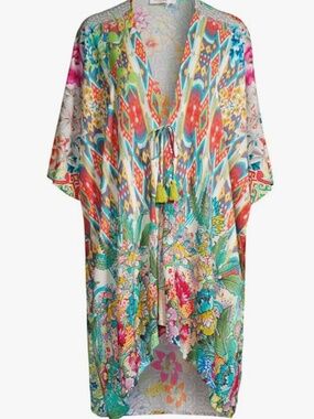 Johnny Was Pearce Silk Kimono | Vibrant Boho Floral Tassel Tie